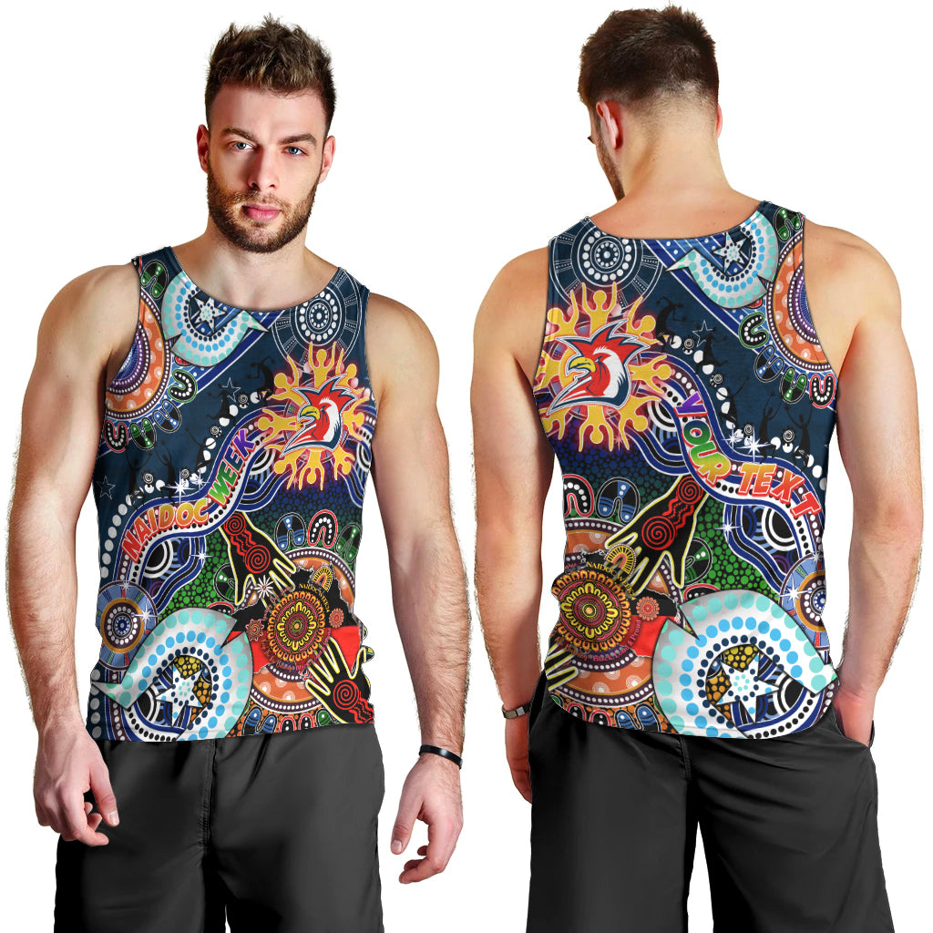 Personalised Roosters NAIDOC Week 2024 Men Tank Top Australia Aboriginal Dot Painting