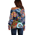 Personalised Roosters NAIDOC Week 2024 Off Shoulder Sweater Australia Aboriginal Dot Painting