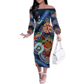 Personalised Roosters NAIDOC Week 2024 Off The Shoulder Long Sleeve Dress Australia Aboriginal Dot Painting