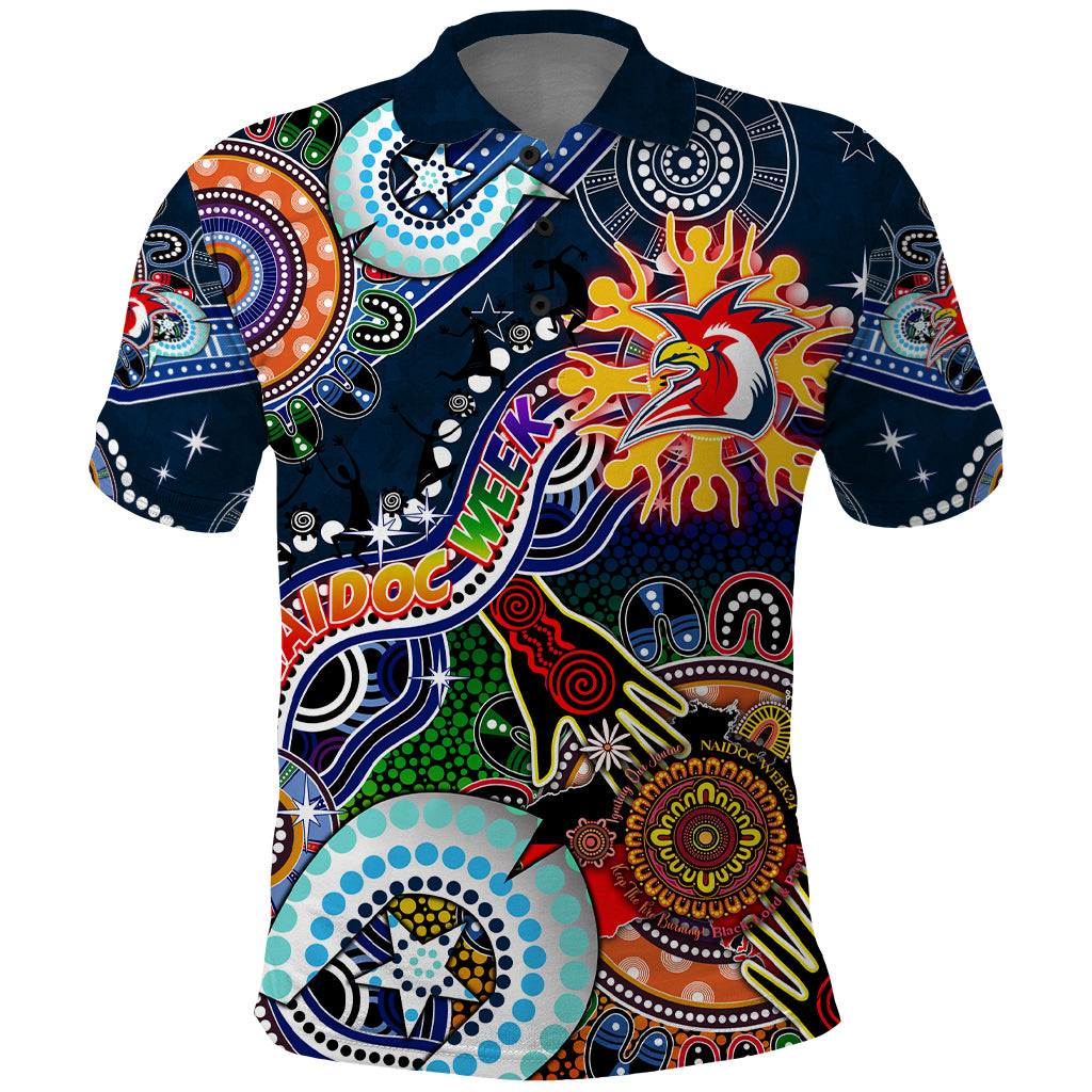 Personalised Roosters NAIDOC Week 2024 Polo Shirt Australia Aboriginal Dot Painting