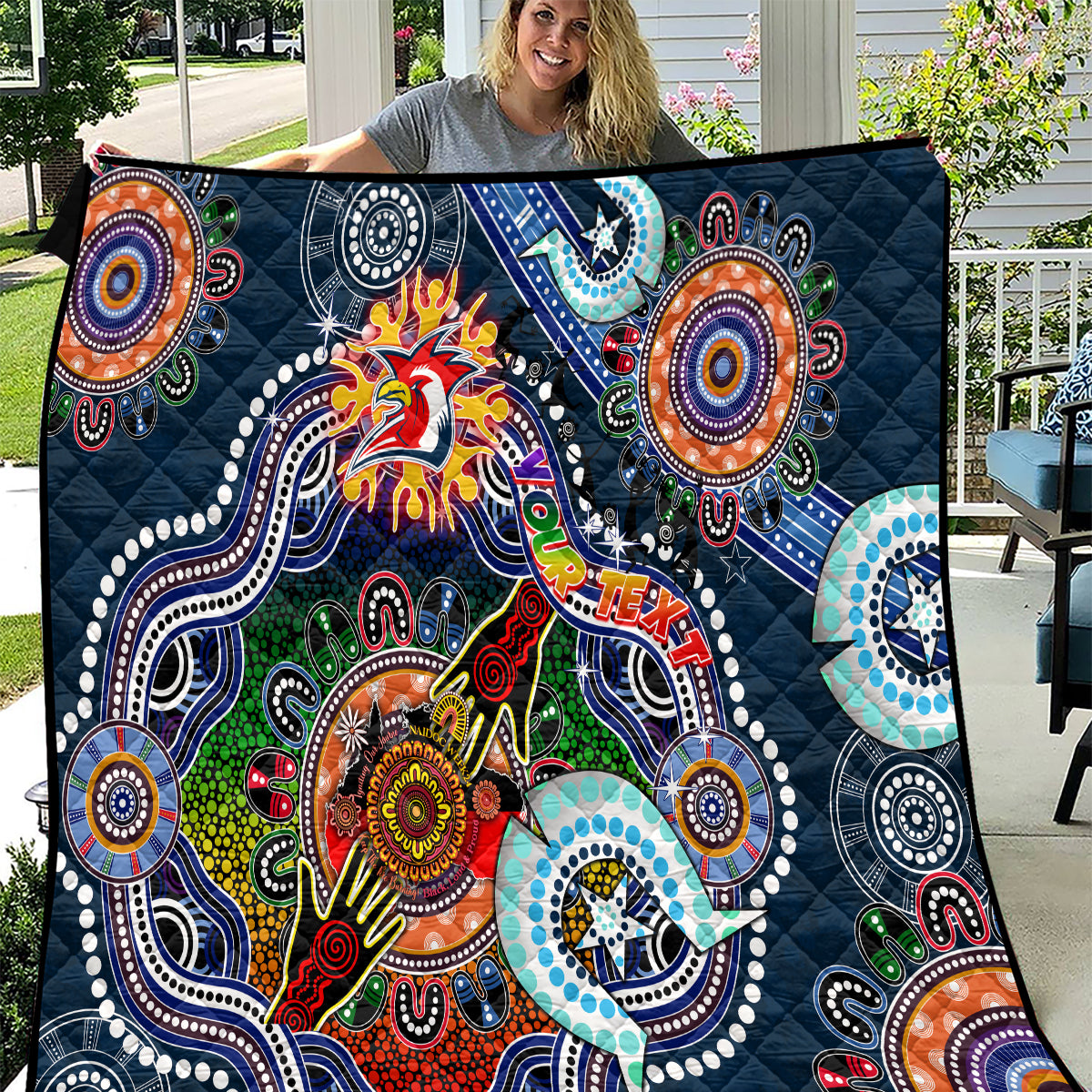 Personalised Roosters NAIDOC Week 2024 Quilt Australia Aboriginal Dot Painting