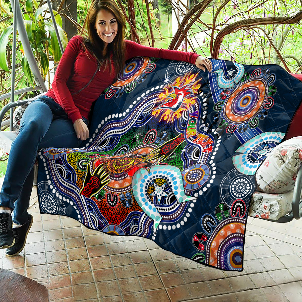 Personalised Roosters NAIDOC Week 2024 Quilt Australia Aboriginal Dot Painting