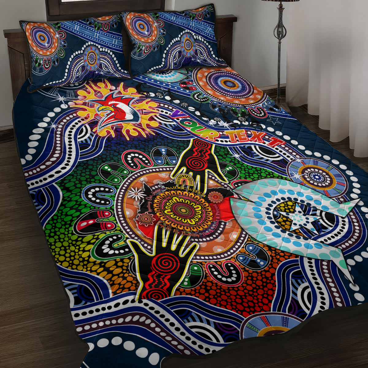 Personalised Roosters NAIDOC Week 2024 Quilt Bed Set Australia Aboriginal Dot Painting