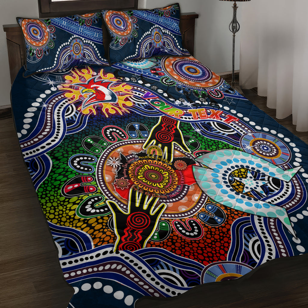 Personalised Roosters NAIDOC Week 2024 Quilt Bed Set Australia Aboriginal Dot Painting