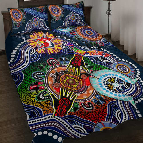 Personalised Roosters NAIDOC Week 2024 Quilt Bed Set Australia Aboriginal Dot Painting
