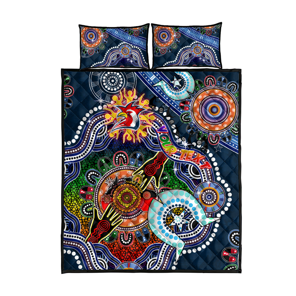 Personalised Roosters NAIDOC Week 2024 Quilt Bed Set Australia Aboriginal Dot Painting