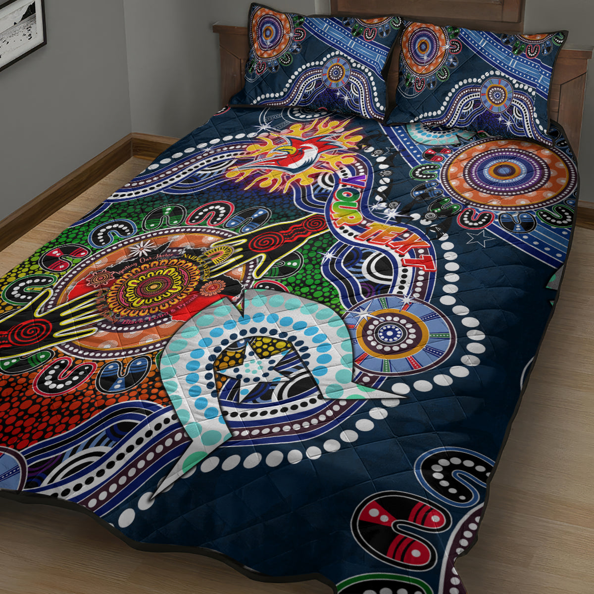 Personalised Roosters NAIDOC Week 2024 Quilt Bed Set Australia Aboriginal Dot Painting