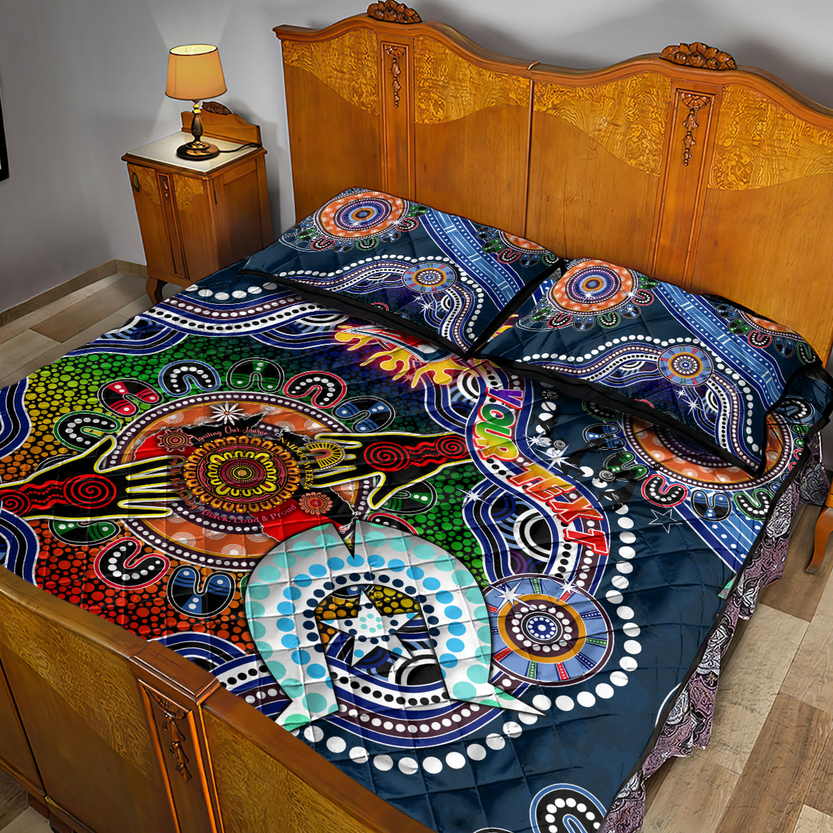 Personalised Roosters NAIDOC Week 2024 Quilt Bed Set Australia Aboriginal Dot Painting