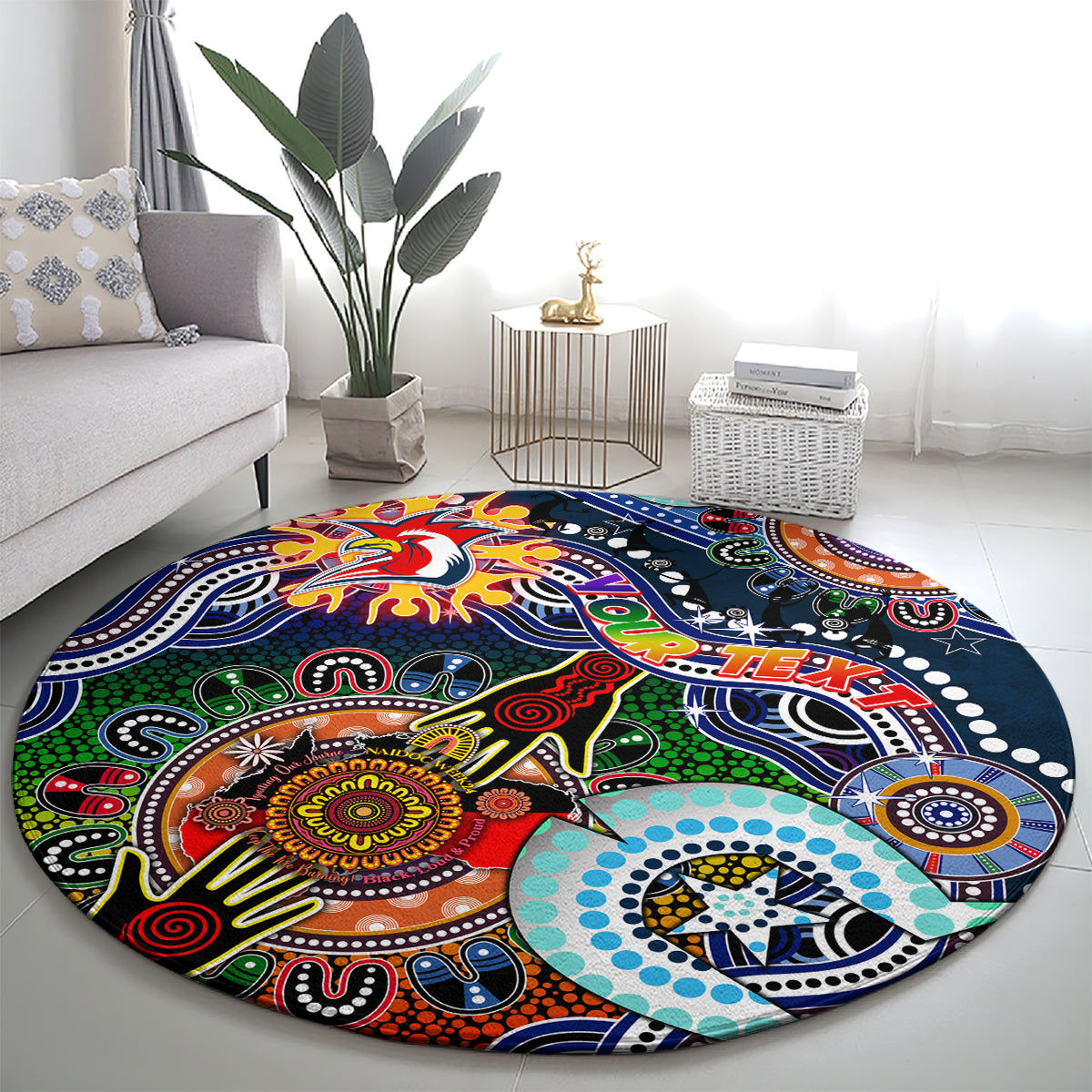 Personalised Roosters NAIDOC Week 2024 Round Carpet Australia Aboriginal Dot Painting