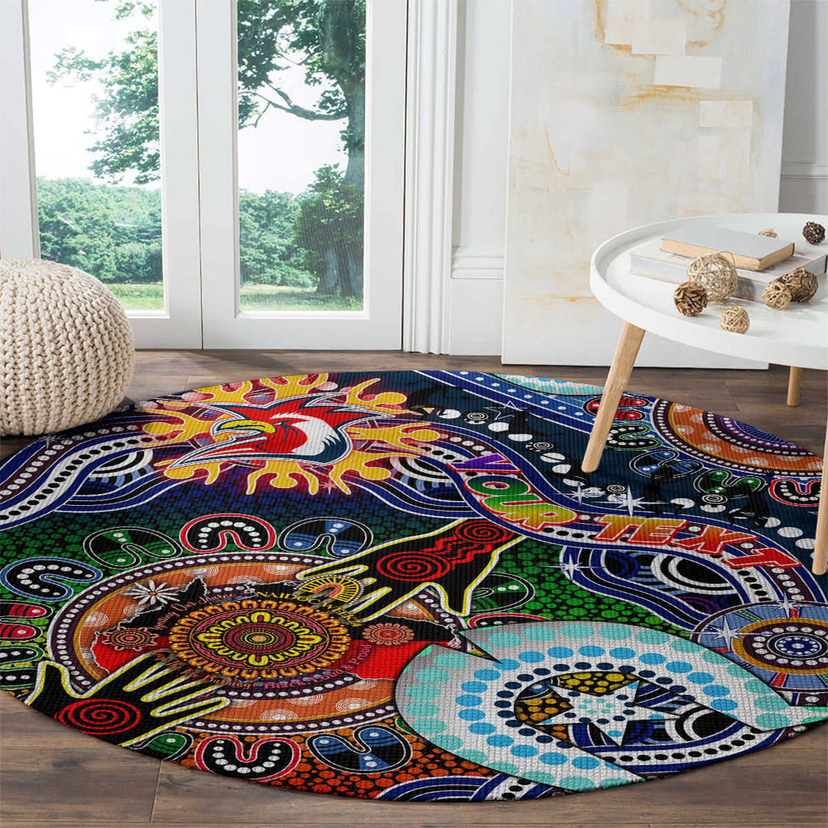 Personalised Roosters NAIDOC Week 2024 Round Carpet Australia Aboriginal Dot Painting