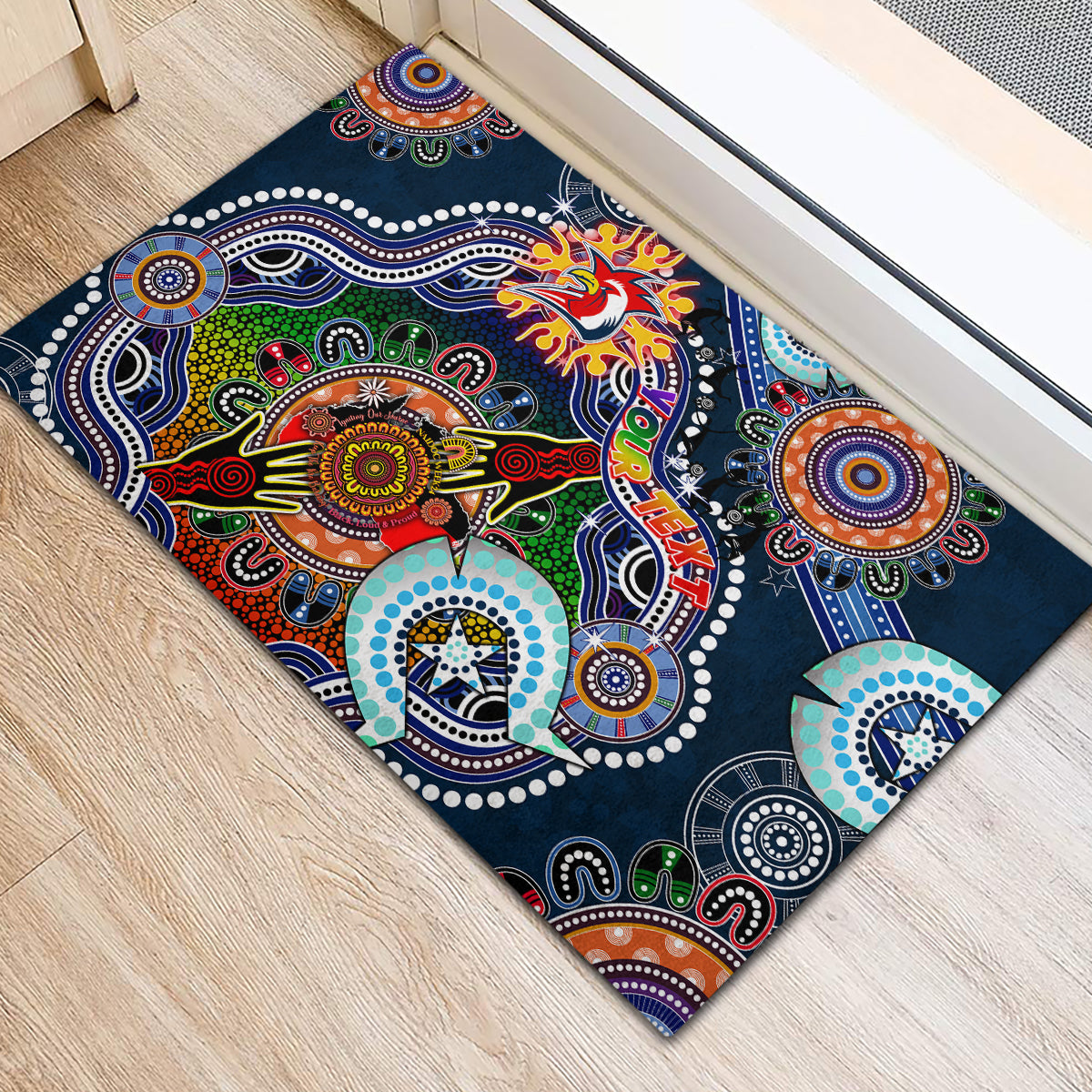 Personalised Roosters NAIDOC Week 2024 Rubber Doormat Australia Aboriginal Dot Painting