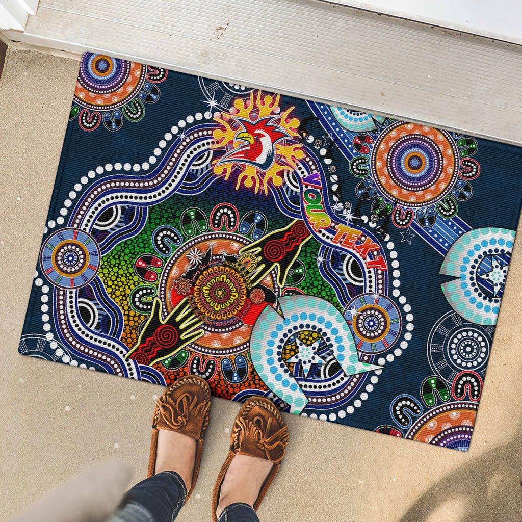 Personalised Roosters NAIDOC Week 2024 Rubber Doormat Australia Aboriginal Dot Painting