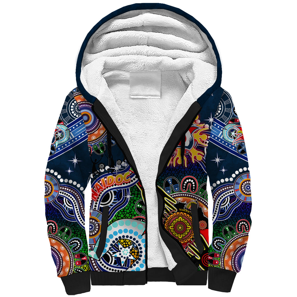 Personalised Roosters NAIDOC Week 2024 Sherpa Hoodie Australia Aboriginal Dot Painting