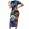 Personalised Roosters NAIDOC Week 2024 Short Sleeve Bodycon Dress Australia Aboriginal Dot Painting
