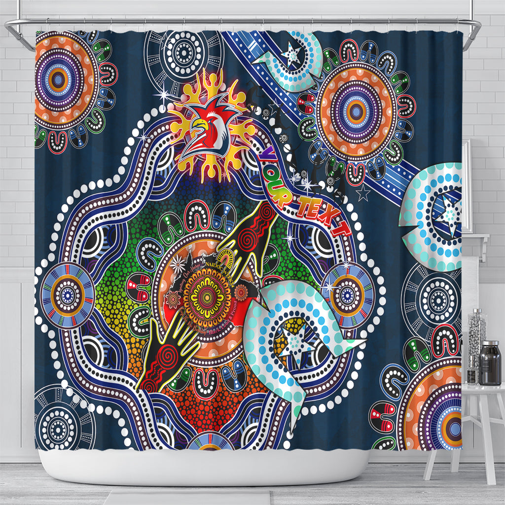 Personalised Roosters NAIDOC Week 2024 Shower Curtain Australia Aboriginal Dot Painting