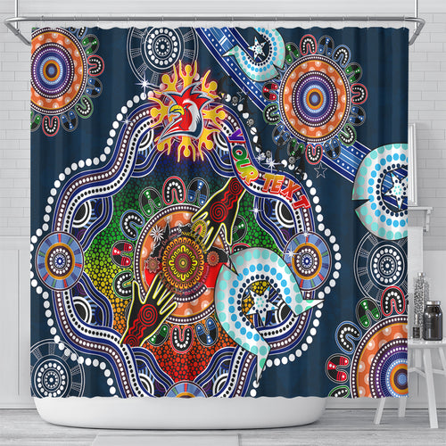 Personalised Roosters NAIDOC Week 2024 Shower Curtain Australia Aboriginal Dot Painting
