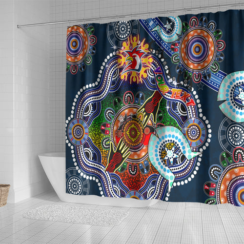 Personalised Roosters NAIDOC Week 2024 Shower Curtain Australia Aboriginal Dot Painting