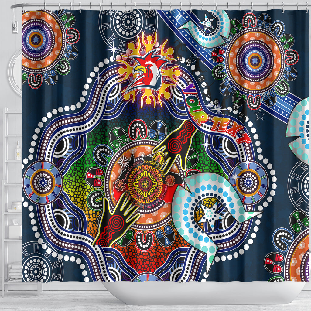 Personalised Roosters NAIDOC Week 2024 Shower Curtain Australia Aboriginal Dot Painting