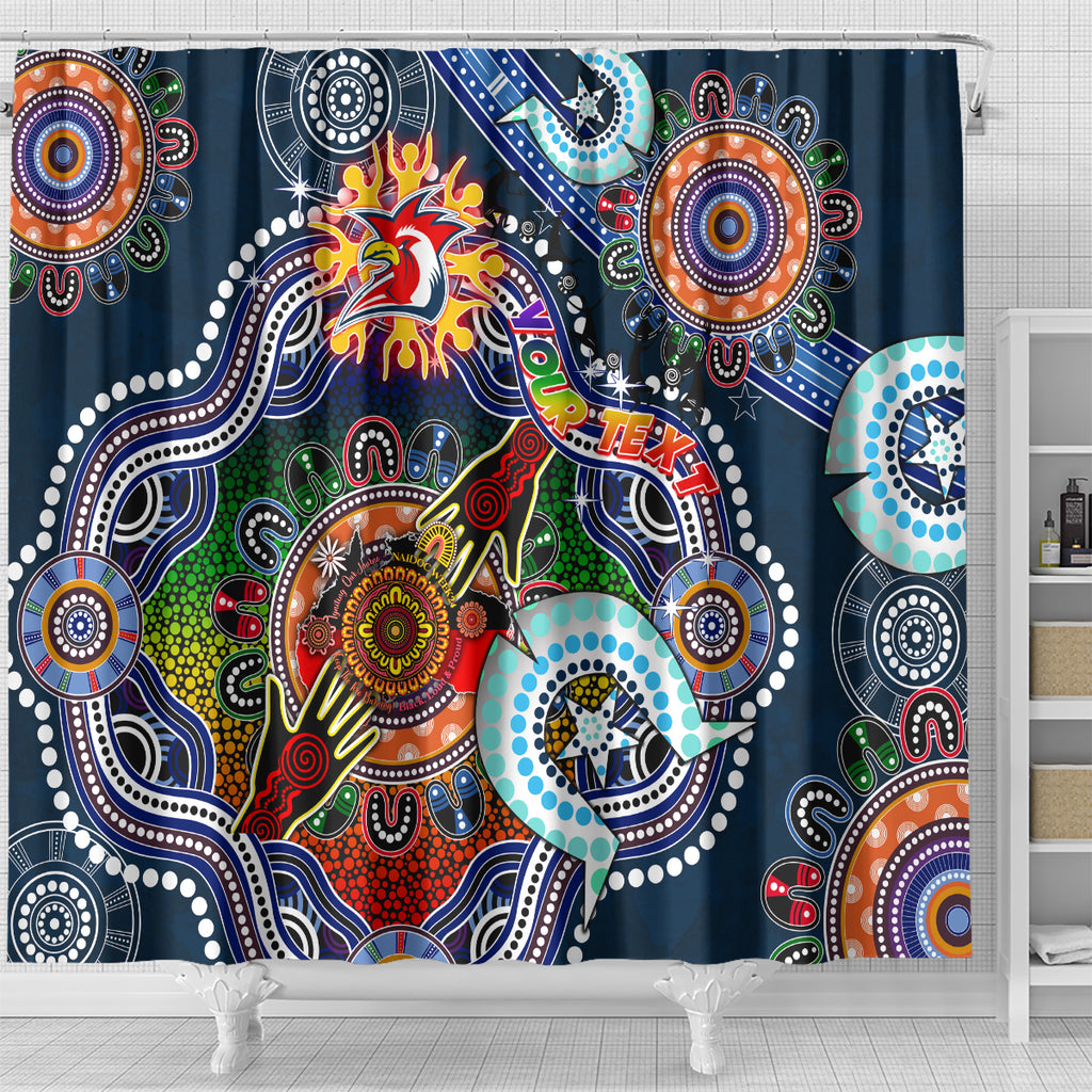 Personalised Roosters NAIDOC Week 2024 Shower Curtain Australia Aboriginal Dot Painting