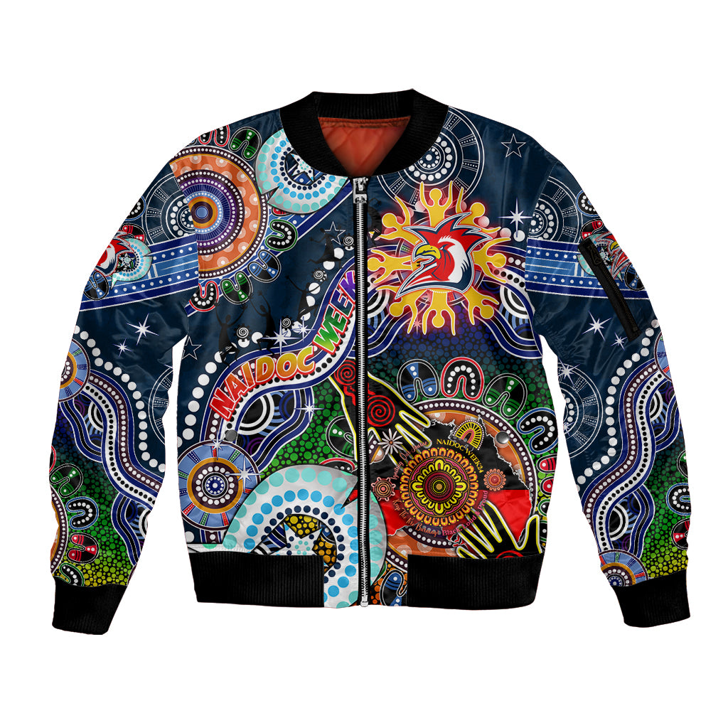 Personalised Roosters NAIDOC Week 2024 Sleeve Zip Bomber Jacket Australia Aboriginal Dot Painting