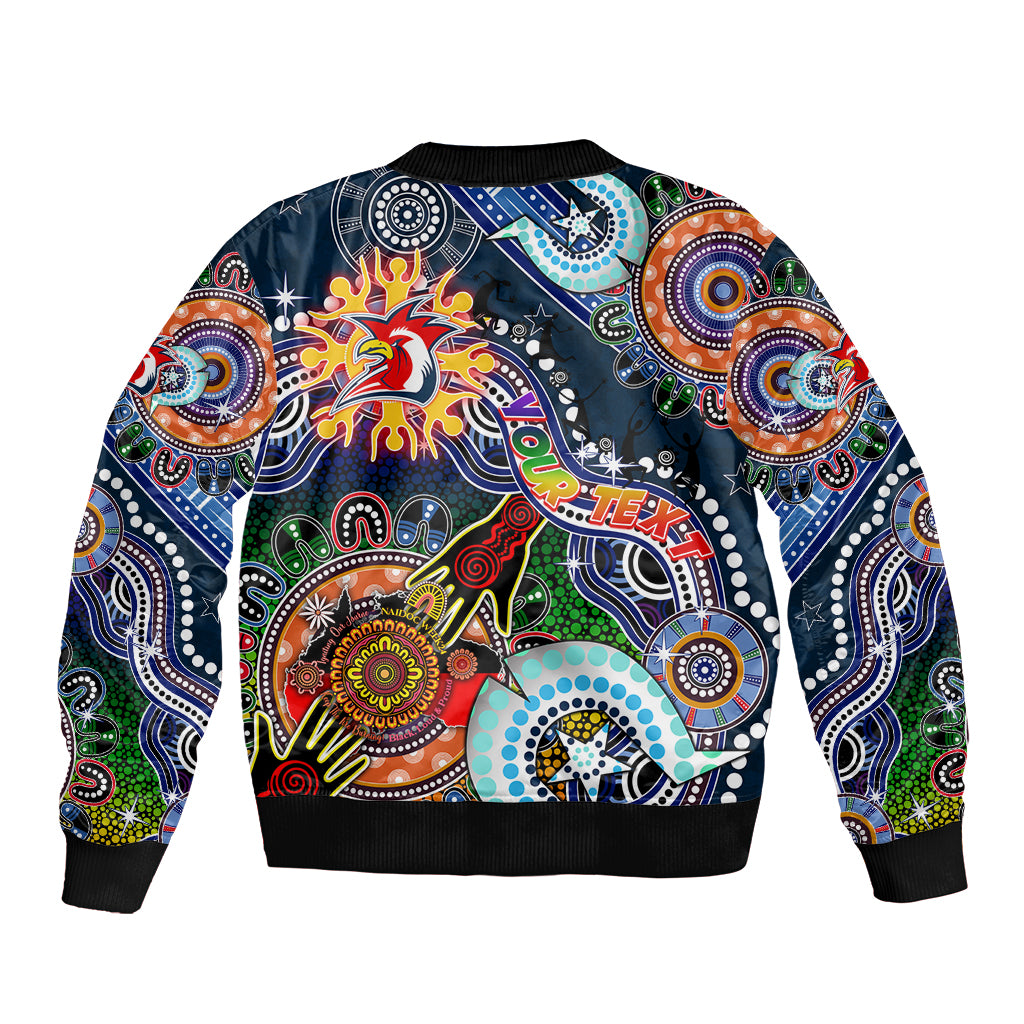 Personalised Roosters NAIDOC Week 2024 Sleeve Zip Bomber Jacket Australia Aboriginal Dot Painting