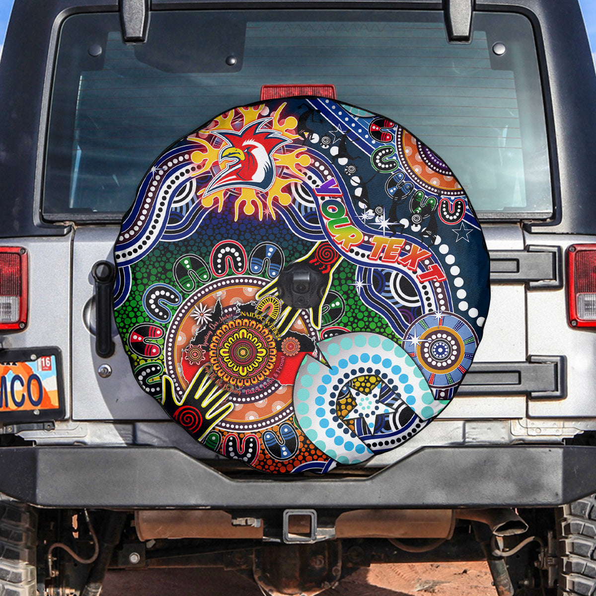 Personalised Roosters NAIDOC Week 2024 Spare Tire Cover Australia Aboriginal Dot Painting