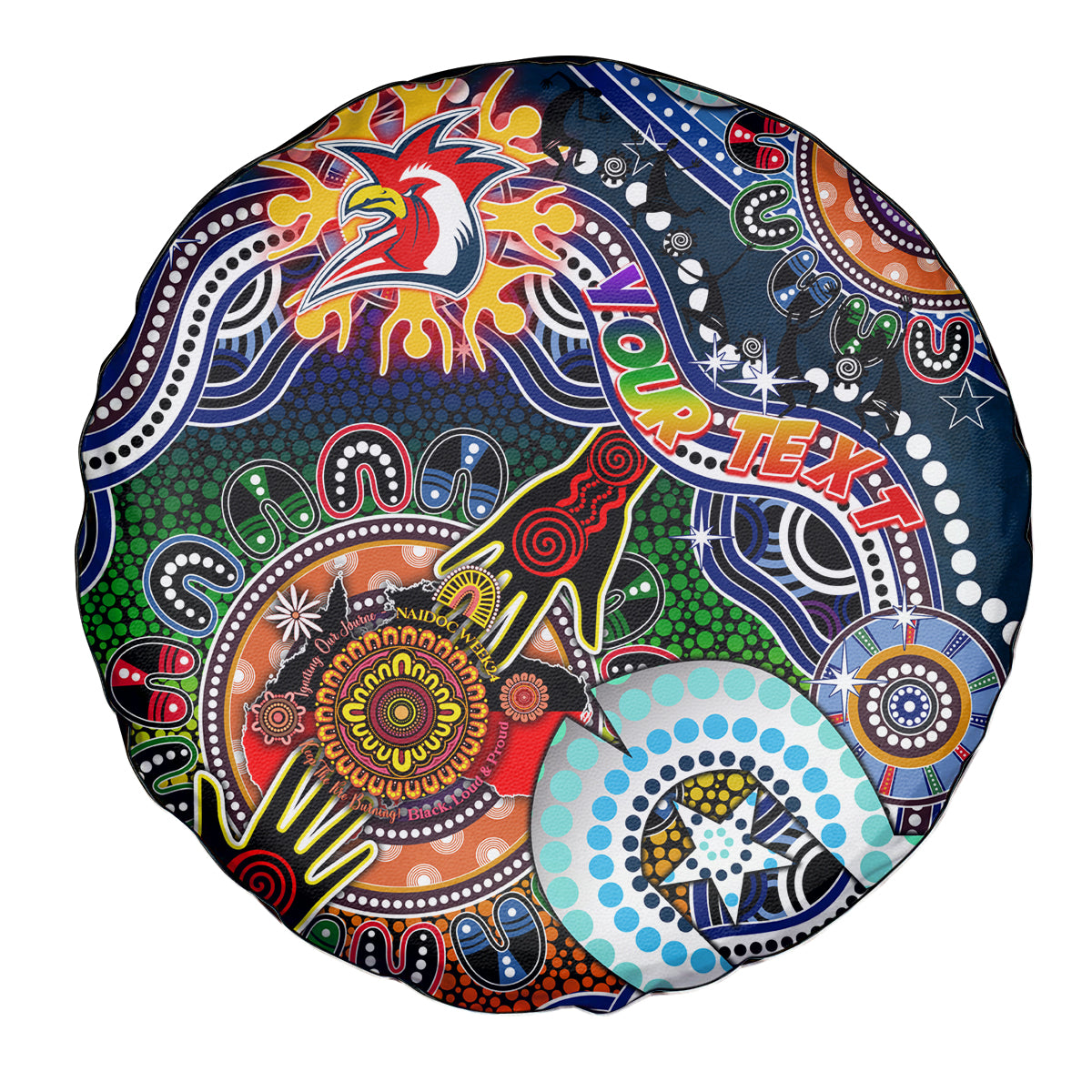Personalised Roosters NAIDOC Week 2024 Spare Tire Cover Australia Aboriginal Dot Painting