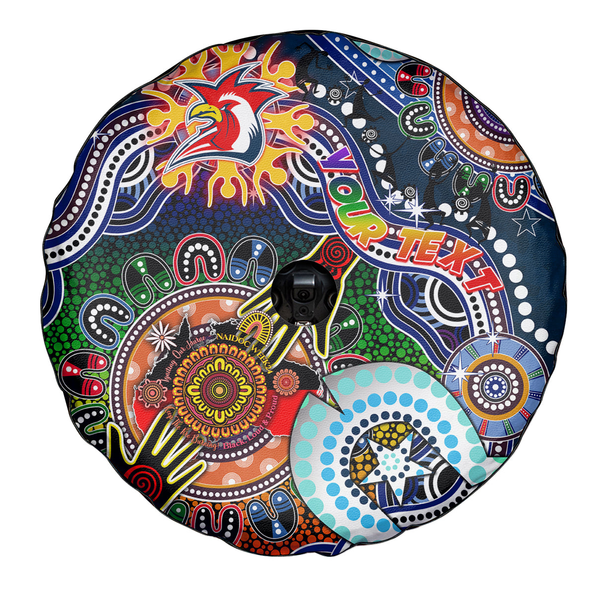 Personalised Roosters NAIDOC Week 2024 Spare Tire Cover Australia Aboriginal Dot Painting