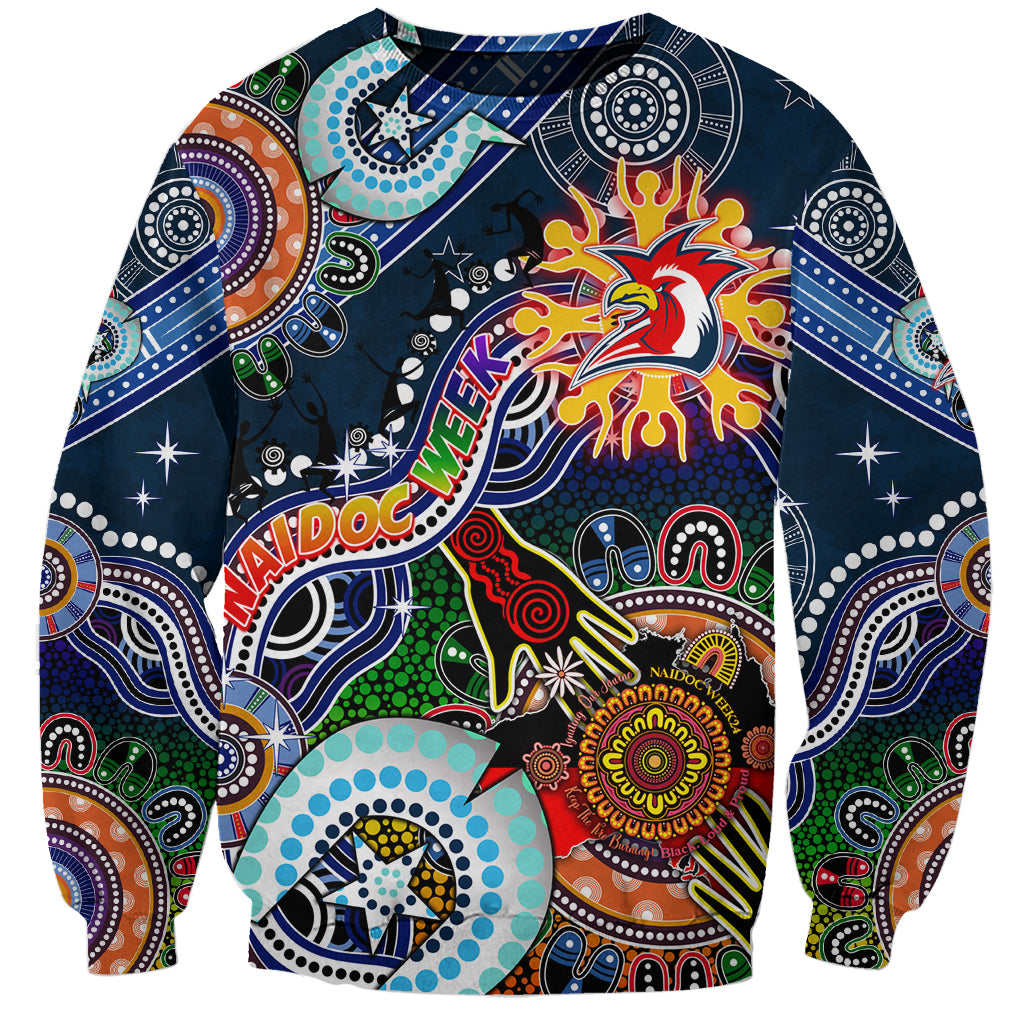Personalised Roosters NAIDOC Week 2024 Sweatshirt Australia Aboriginal Dot Painting