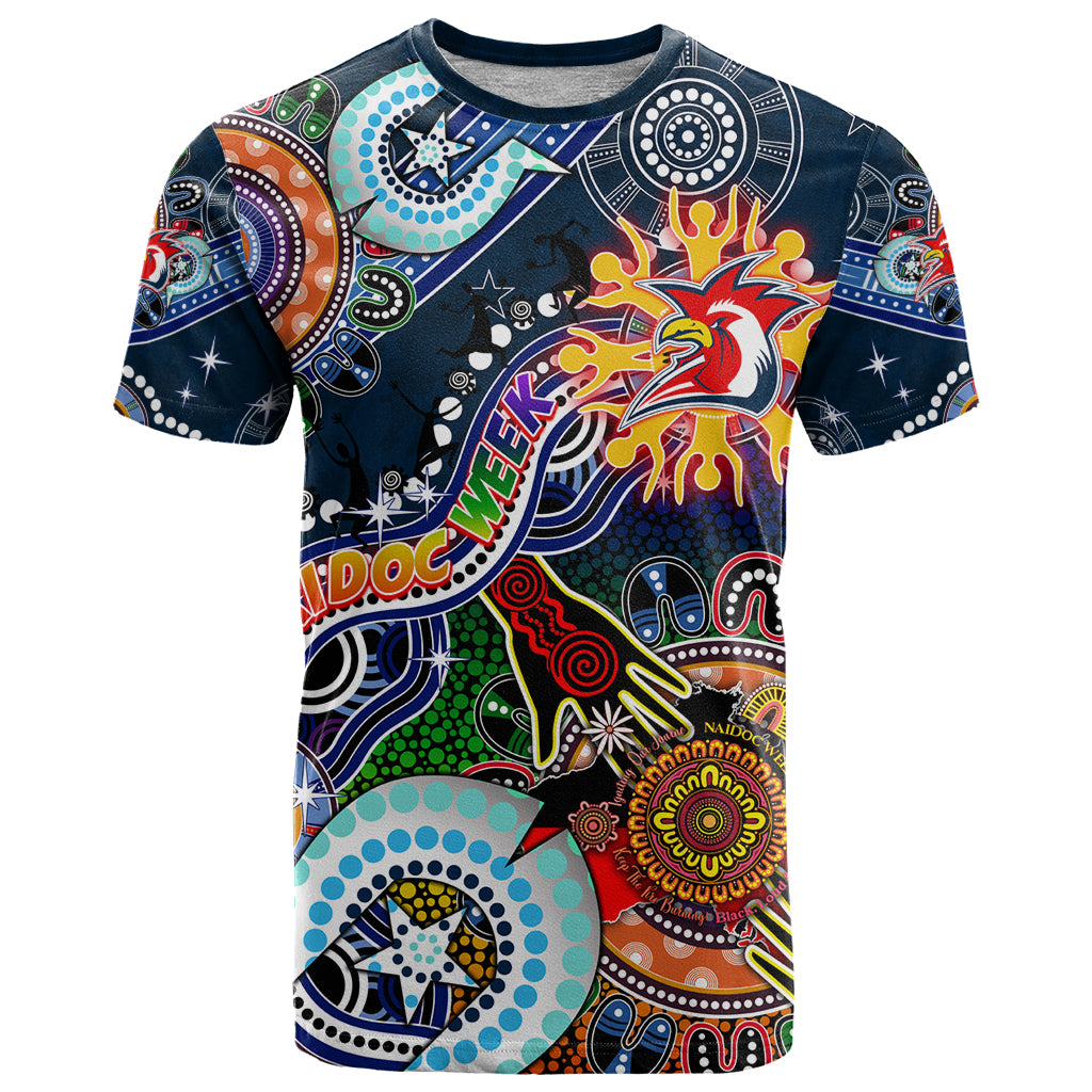 Personalised Roosters NAIDOC Week 2024 T Shirt Australia Aboriginal Dot Painting