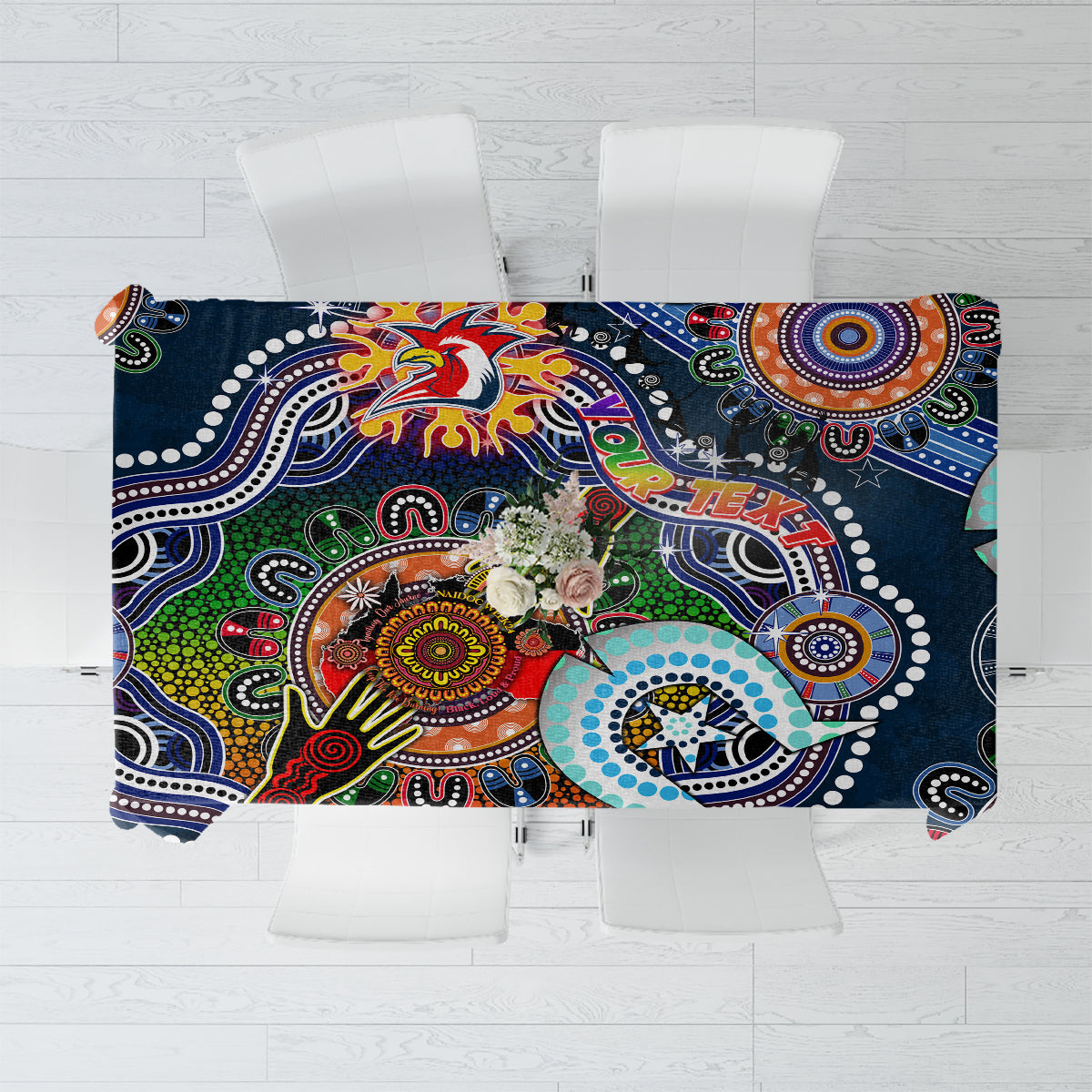 Personalised Roosters NAIDOC Week 2024 Tablecloth Australia Aboriginal Dot Painting