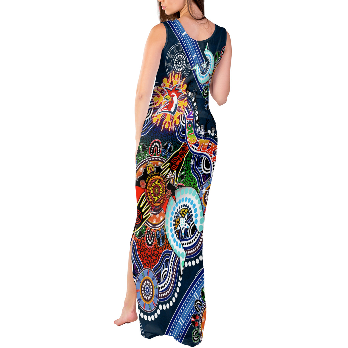 Personalised Roosters NAIDOC Week 2024 Tank Maxi Dress Australia Aboriginal Dot Painting
