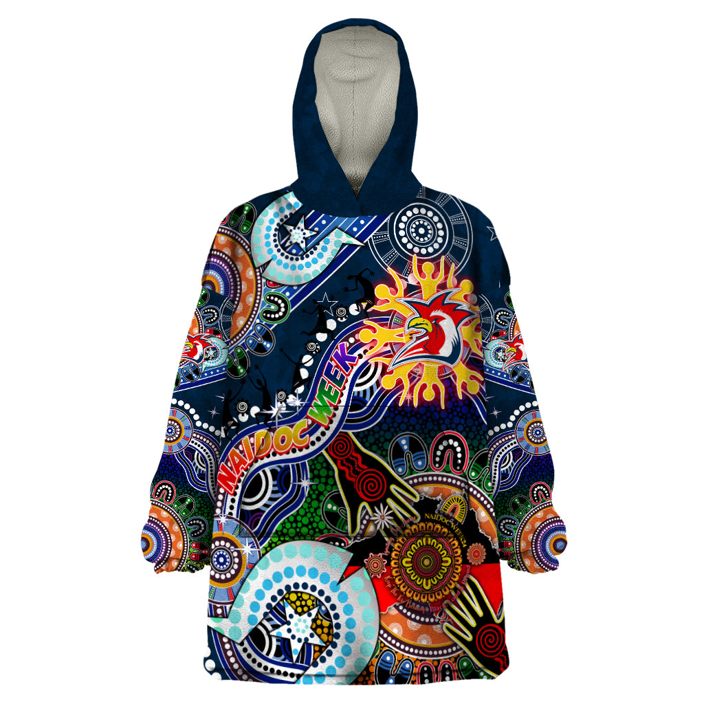 Personalised Roosters NAIDOC Week 2024 Wearable Blanket Hoodie Australia Aboriginal Dot Painting