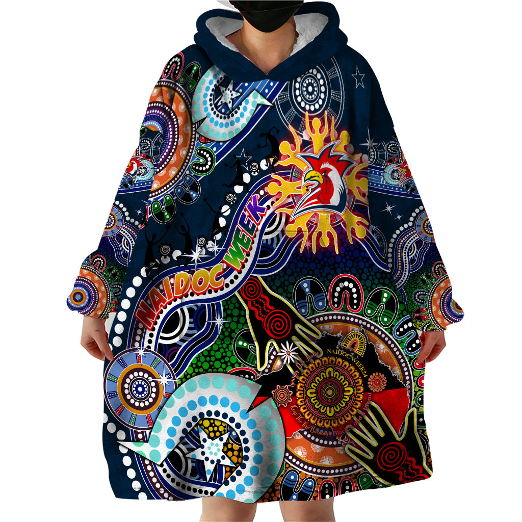Personalised Roosters NAIDOC Week 2024 Wearable Blanket Hoodie Australia Aboriginal Dot Painting