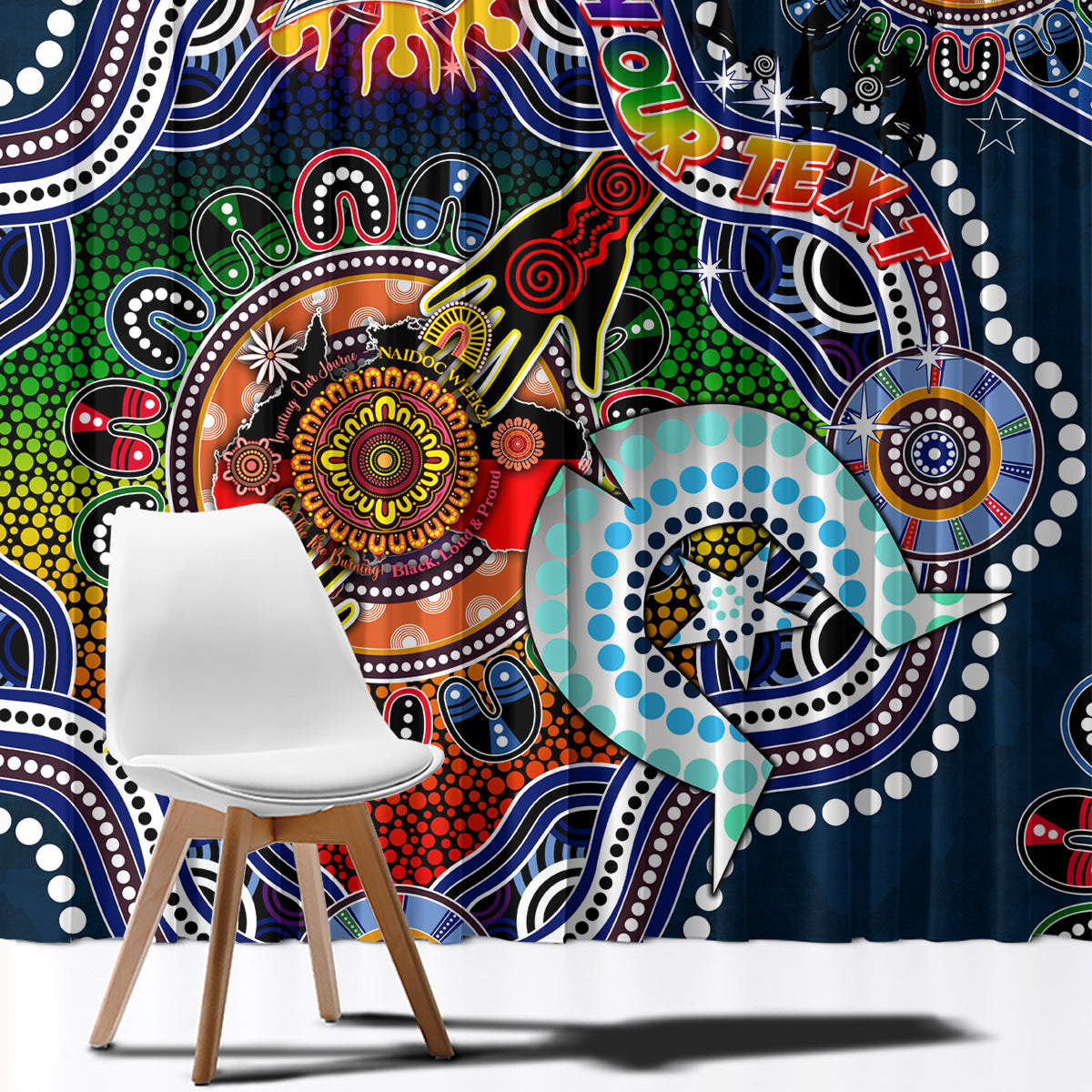 Personalised Roosters NAIDOC Week 2024 Window Curtain Australia Aboriginal Dot Painting