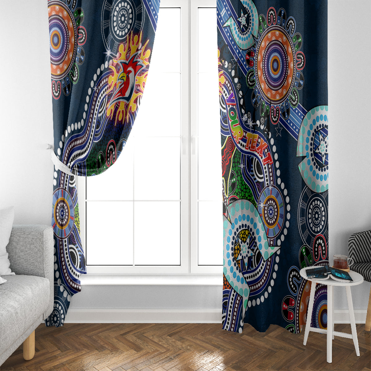 Personalised Roosters NAIDOC Week 2024 Window Curtain Australia Aboriginal Dot Painting