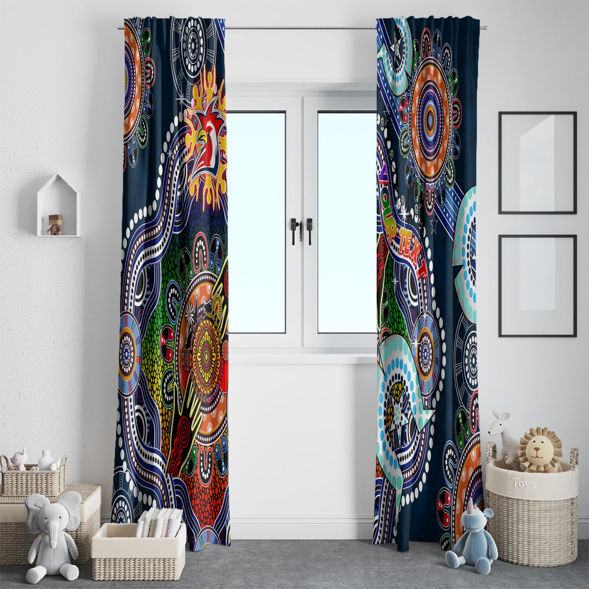Personalised Roosters NAIDOC Week 2024 Window Curtain Australia Aboriginal Dot Painting