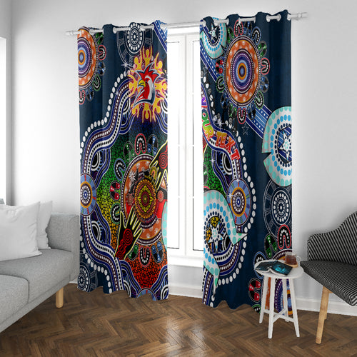 Personalised Roosters NAIDOC Week 2024 Window Curtain Australia Aboriginal Dot Painting