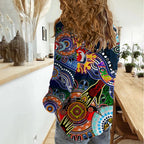 Personalised Roosters NAIDOC Week 2024 Women Casual Shirt Australia Aboriginal Dot Painting