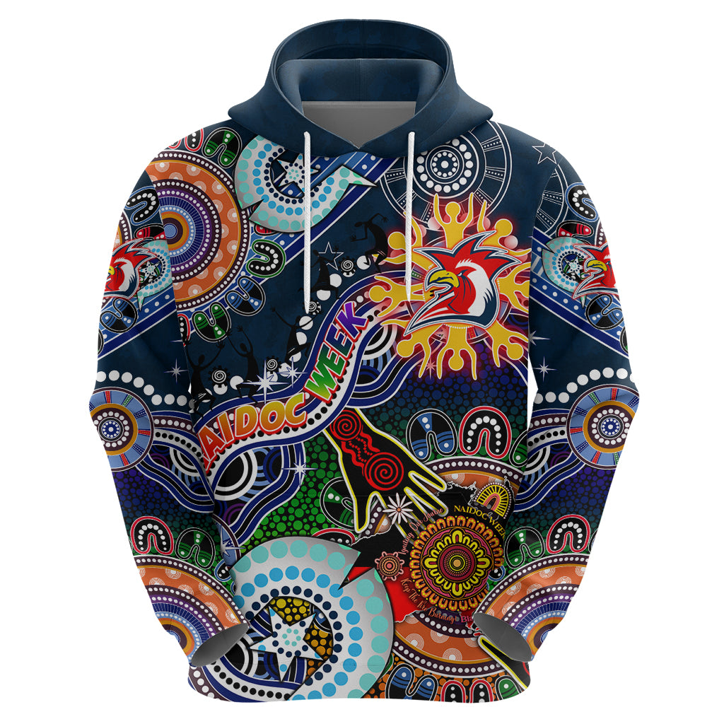Personalised Roosters NAIDOC Week 2024 Zip Hoodie Australia Aboriginal Dot Painting