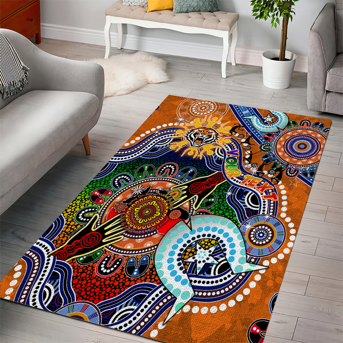 Personalised Tigers NAIDOC Week 2024 Area Rug Australia Aboriginal Dot Painting