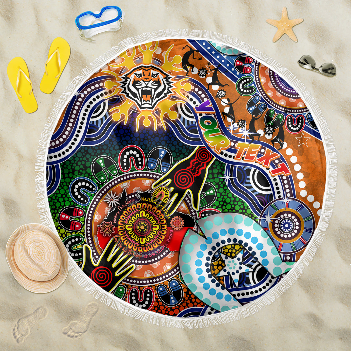 Personalised Tigers NAIDOC Week 2024 Beach Blanket Australia Aboriginal Dot Painting