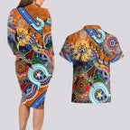 Personalised Tigers NAIDOC Week 2024 Couples Matching Long Sleeve Bodycon Dress and Hawaiian Shirt Australia Aboriginal Dot Painting
