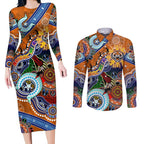 Personalised Tigers NAIDOC Week 2024 Couples Matching Long Sleeve Bodycon Dress and Long Sleeve Button Shirt Australia Aboriginal Dot Painting