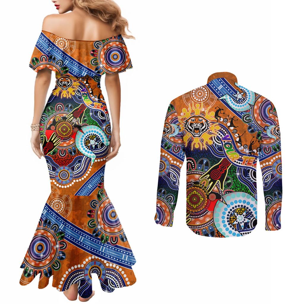 Personalised Tigers NAIDOC Week 2024 Couples Matching Mermaid Dress and Long Sleeve Button Shirt Australia Aboriginal Dot Painting