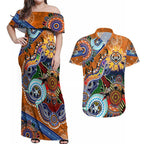 Personalised Tigers NAIDOC Week 2024 Couples Matching Off Shoulder Maxi Dress and Hawaiian Shirt Australia Aboriginal Dot Painting
