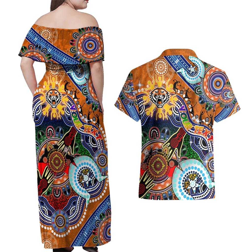 Personalised Tigers NAIDOC Week 2024 Couples Matching Off Shoulder Maxi Dress and Hawaiian Shirt Australia Aboriginal Dot Painting