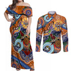 Personalised Tigers NAIDOC Week 2024 Couples Matching Off Shoulder Maxi Dress and Long Sleeve Button Shirt Australia Aboriginal Dot Painting