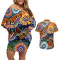 Personalised Tigers NAIDOC Week 2024 Couples Matching Off Shoulder Short Dress and Hawaiian Shirt Australia Aboriginal Dot Painting