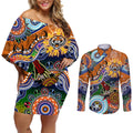Personalised Tigers NAIDOC Week 2024 Couples Matching Off Shoulder Short Dress and Long Sleeve Button Shirt Australia Aboriginal Dot Painting